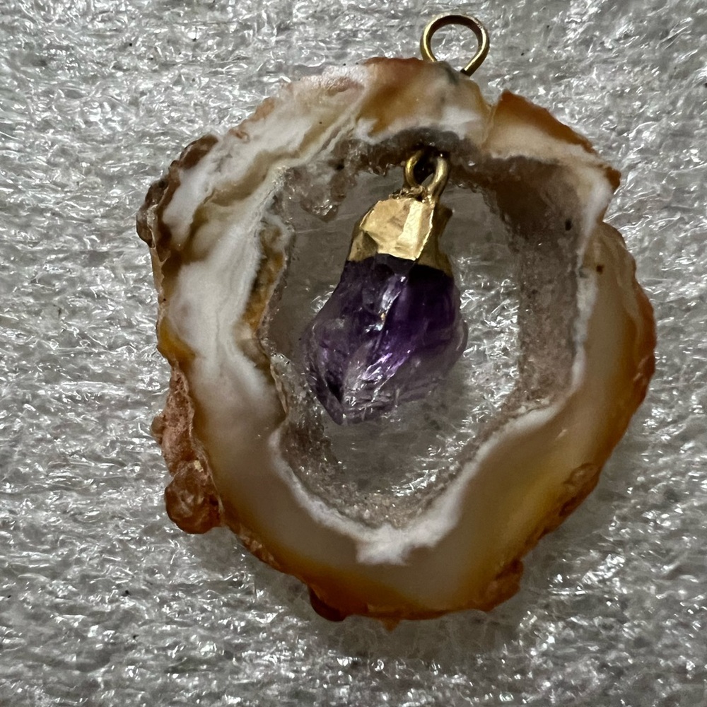 Purple Amethyst Geode Necklace with Gold Accents